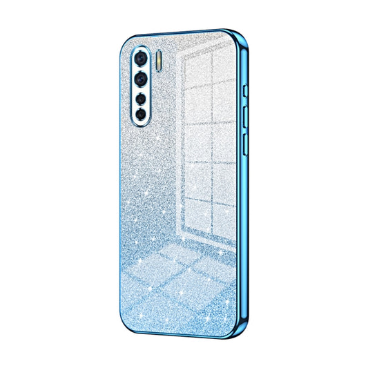 For OPPO Reno3 4G / F15 / A91 Gradient Glitter Powder Electroplated Phone Case(Blue) - OPPO Cases by buy2fix | Online Shopping UK | buy2fix
