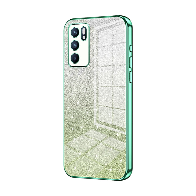 For OPPO Reno6 Indian / Malay Gradient Glitter Powder Electroplated Phone Case(Green) - OPPO Cases by buy2fix | Online Shopping UK | buy2fix