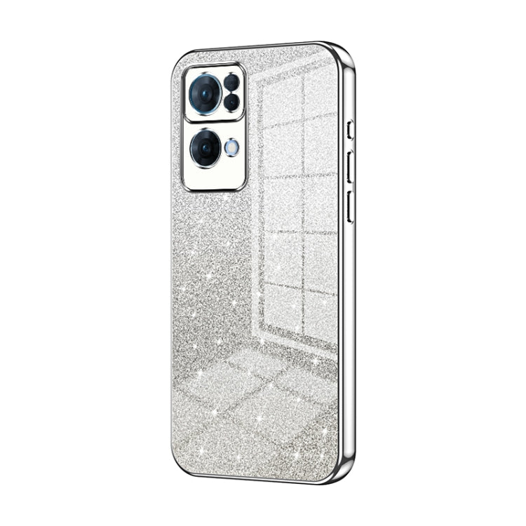 For OPPO Reno7 Pro Gradient Glitter Powder Electroplated Phone Case(Silver) - OPPO Cases by buy2fix | Online Shopping UK | buy2fix