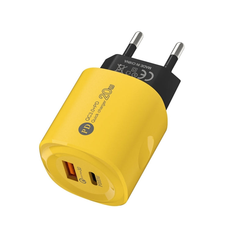 PD20W Type-C + USB QC3.0 Charging Charger, Plug Type:EU Plug(Yellow) - USB Charger by buy2fix | Online Shopping UK | buy2fix