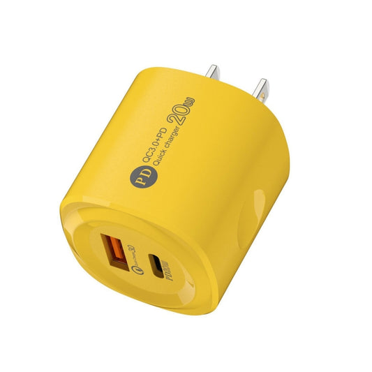 PD20W Type-C + USB QC3.0 Charging Charger, Plug Type:US Plug(Yellow) - USB Charger by buy2fix | Online Shopping UK | buy2fix