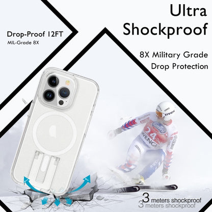 For iPhone 15 Pro Shockproof Terminator MagSafe Phone Case with Holder(Glitter White) - iPhone 15 Pro Cases by buy2fix | Online Shopping UK | buy2fix