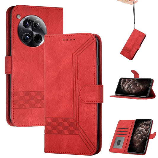 Cubic Skin Feel Flip Leather Phone Case For OnePlus 12(Red) - OnePlus Cases by buy2fix | Online Shopping UK | buy2fix