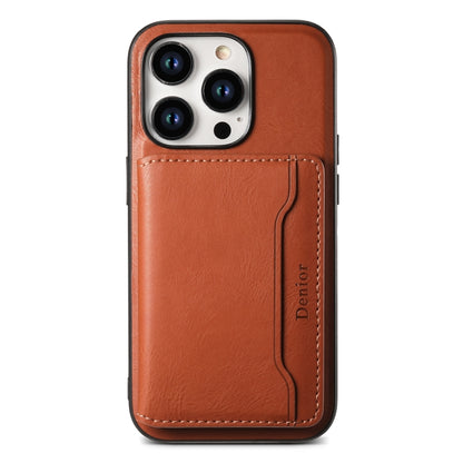 For iPhone 13 Pro Denior Cowhide Texture Leather MagSafe Detachable Wallet Phone Case(Brown) - iPhone 13 Pro Cases by Denior | Online Shopping UK | buy2fix