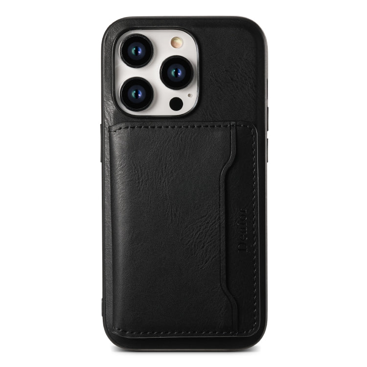 For iPhone 12 Denior Cowhide Texture Leather MagSafe Detachable Wallet Phone Case(Black) - iPhone 12 / 12 Pro Cases by Denior | Online Shopping UK | buy2fix