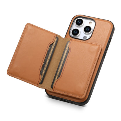 For iPhone 12 Denior Cowhide Texture Leather MagSafe Detachable Wallet Phone Case(Khaki) - iPhone 12 / 12 Pro Cases by Denior | Online Shopping UK | buy2fix