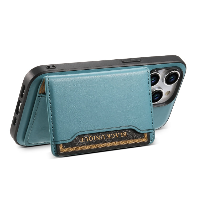 For iPhone 12 Pro Denior Cowhide Texture Leather MagSafe Detachable Wallet Phone Case(Blue) - iPhone 12 / 12 Pro Cases by Denior | Online Shopping UK | buy2fix