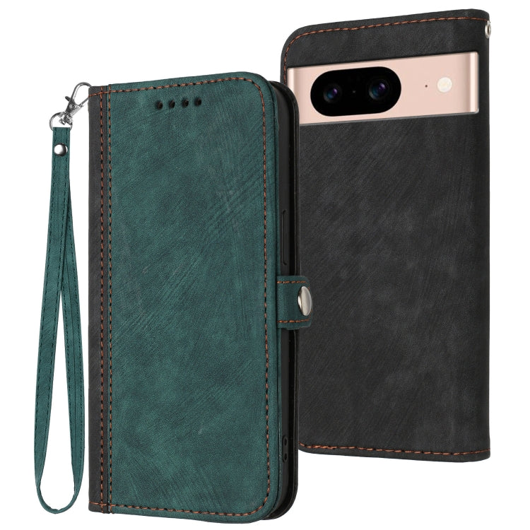 For Google Pixel 8a Side Buckle Double Fold Hand Strap Leather Phone Case(Dark Green) - Google Cases by buy2fix | Online Shopping UK | buy2fix