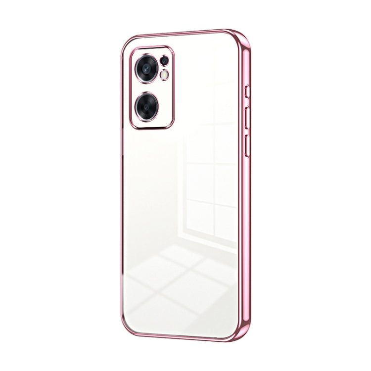 For OPPO Reno7 SE Transparent Plating Fine Hole Phone Case(Pink) - OPPO Cases by buy2fix | Online Shopping UK | buy2fix