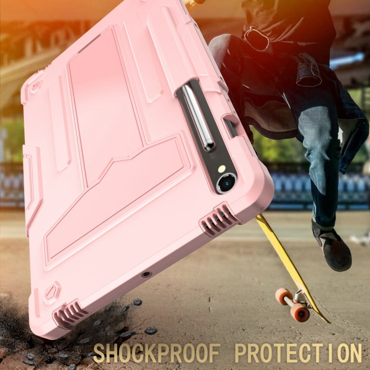 For Samsung Galaxy Tab S9 FE / S9 T Holder Robot Silicone Hybrid PC Tablet Case(Rose Gold) - Galaxy Tab S9 Cases by buy2fix | Online Shopping UK | buy2fix