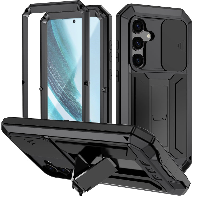 For Samsung Galaxy S24+ 5G R-JUST Sliding Camera Life Waterproof Holder Phone Case(Black) - Galaxy S24+ 5G Cases by R-JUST | Online Shopping UK | buy2fix