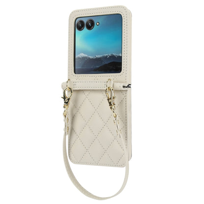 For Motorola Razr 40 Ultra Rhombic Texture Phone Case with Long & Short Lanyard(White) - Motorola Cases by buy2fix | Online Shopping UK | buy2fix