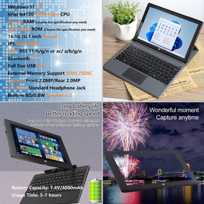 HONGSAMDE 10.1 inch 2 in 1 Tablet PC, 4GB+64GB, Windows 11, Intel Gemini Lake J4125 Quad Core with Keyboard(Black) - Other by Hongsamde | Online Shopping UK | buy2fix