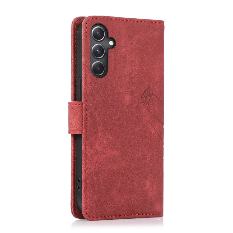 For Samsung Galaxy S24+ / S25+ 5G Orchid Butterfly Embossed Leather Phone Case(Red) - Galaxy S24+ 5G Cases by buy2fix | Online Shopping UK | buy2fix