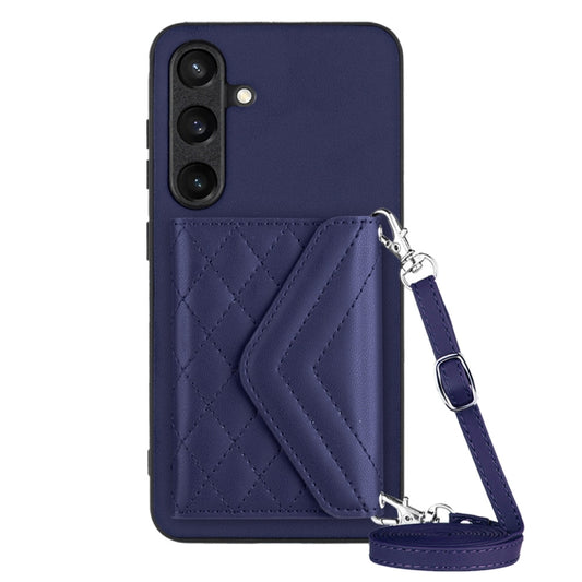 For Samsung Galaxy S24+ 5G Rhombic Texture Card Bag RFID Phone Case with Long Lanyard(Dark Purple) - Galaxy S24+ 5G Cases by buy2fix | Online Shopping UK | buy2fix