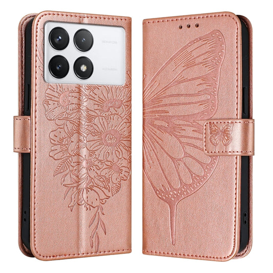 For Xiaomi Redmi K70 / K70 Pro Embossed Butterfly Leather Phone Case(Rose Gold) - K70 Cases by buy2fix | Online Shopping UK | buy2fix