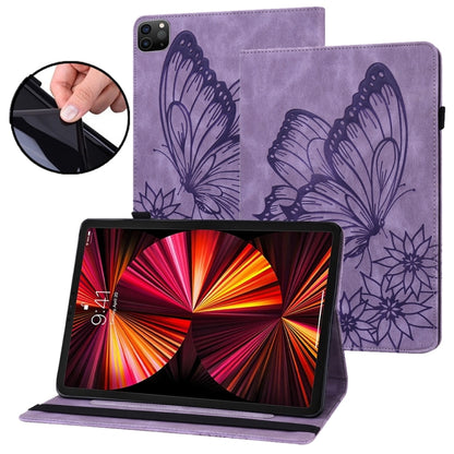 For iPad Pro 12.9 2022 / Air 13 2024 Big Butterfly Embossed Leather Tablet Case(Purple) - iPad Pro 12.9 (2022/2021) Cases by buy2fix | Online Shopping UK | buy2fix