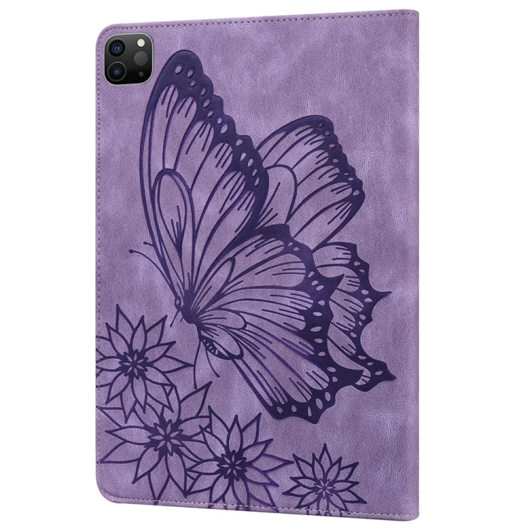 For iPad Pro 12.9 2022 / Air 13 2024 Big Butterfly Embossed Leather Tablet Case(Purple) - iPad Pro 12.9 (2022/2021) Cases by buy2fix | Online Shopping UK | buy2fix