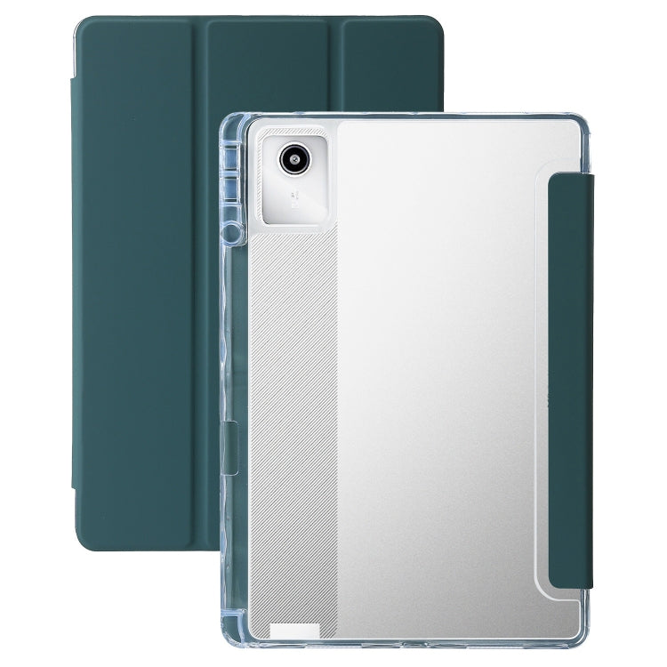 For Lenovo Tab M11 /Xiaoxin Pad 11 2024 Clear Acrylic 3-Fold Leather Tablet Case(Deep Green) - Lenovo by buy2fix | Online Shopping UK | buy2fix