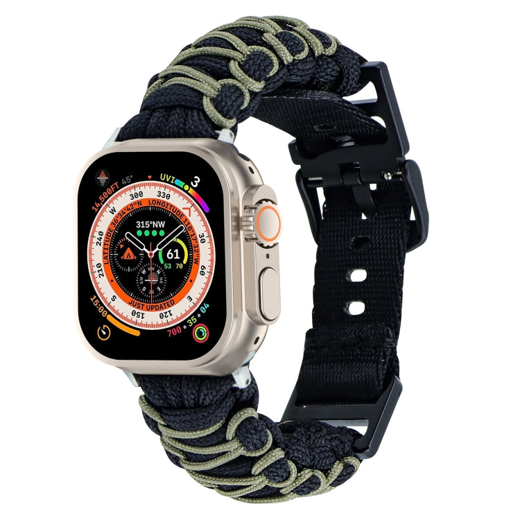 For Apple Watch Ultra 2 49mm Dual-layer Braided Paracord Buckle Watch Band(Black Army Green) - Watch Bands by buy2fix | Online Shopping UK | buy2fix