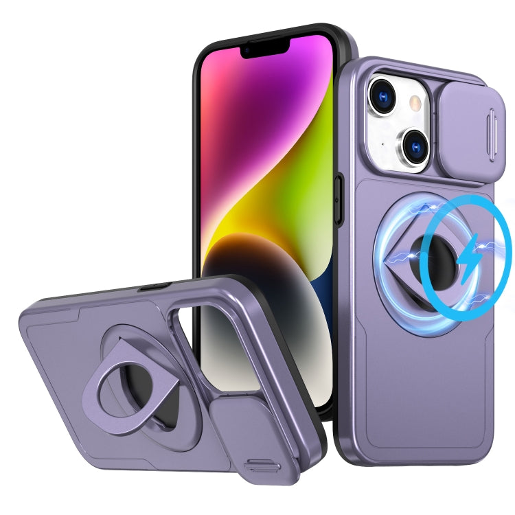 For iPhone 14 Plus Camshield MagSafe Ring Holder Armor Phone Case(Purple) - iPhone 14 Plus Cases by buy2fix | Online Shopping UK | buy2fix