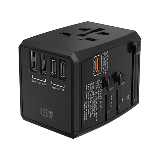 HHT905 PD 65W Dual USB+Dual Type-C Interface Multi-function Universal Travel Conversion Plug(Black) - USB Charger by buy2fix | Online Shopping UK | buy2fix