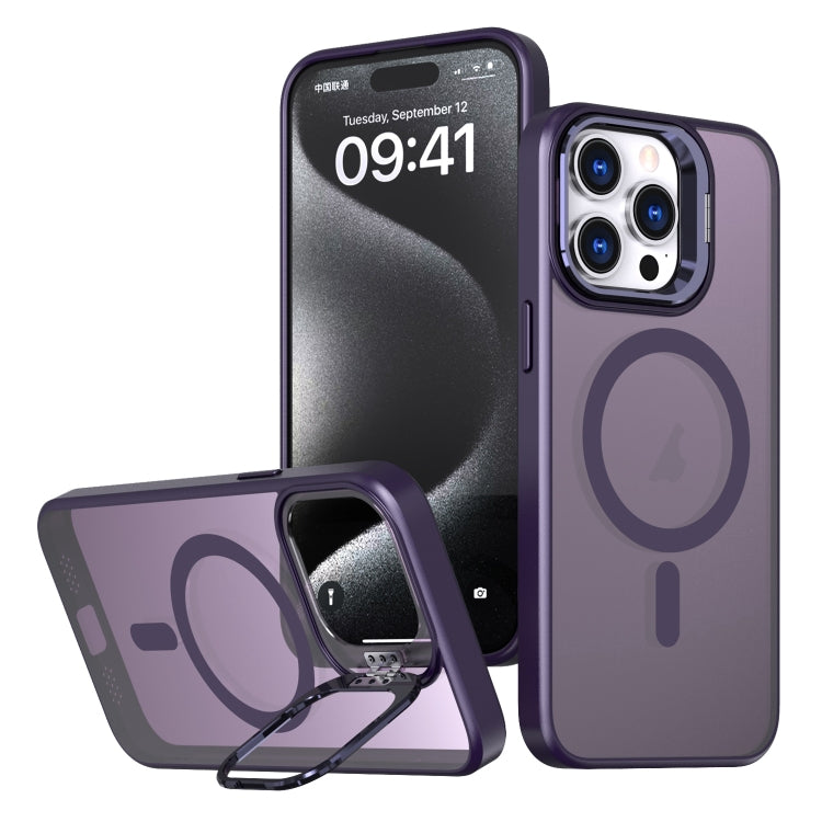 For iPhone 15 Pro Metal Invisible Camera Holder MagSafe Magnetic Phone Case(Purple) - iPhone 15 Pro Cases by buy2fix | Online Shopping UK | buy2fix