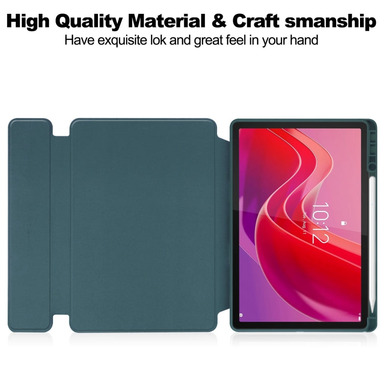 For Lenovo Tab M11/Xiaoxin Pad 11 2024 360 Rotation Transparent Smart Leather Case with Keyboard(Dark Green) - Lenovo by buy2fix | Online Shopping UK | buy2fix