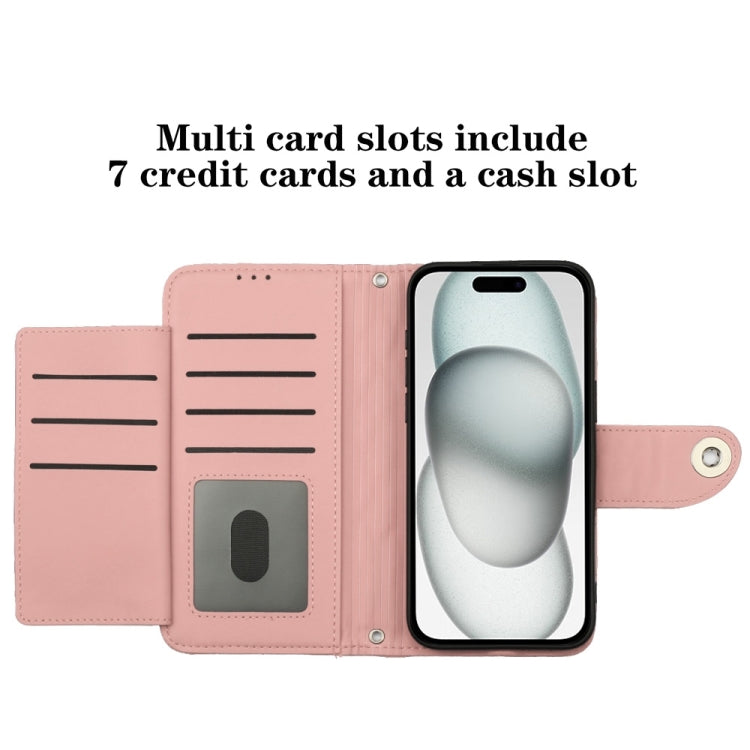 For iPhone 16 Pro Max Rhombic Texture Flip Leather Phone Case with Lanyard(Coral Pink) - iPhone 16 Pro Max Cases by buy2fix | Online Shopping UK | buy2fix