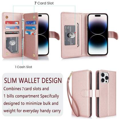 For iPhone 16 Pro Multi-Card Wallet RFID Leather Phone Case(Rose Gold) - iPhone 16 Pro Cases by buy2fix | Online Shopping UK | buy2fix