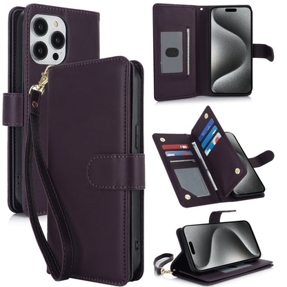 For iPhone 16 Pro Multi-Card Wallet RFID Leather Phone Case(Dark Purple) - iPhone 16 Pro Cases by buy2fix | Online Shopping UK | buy2fix