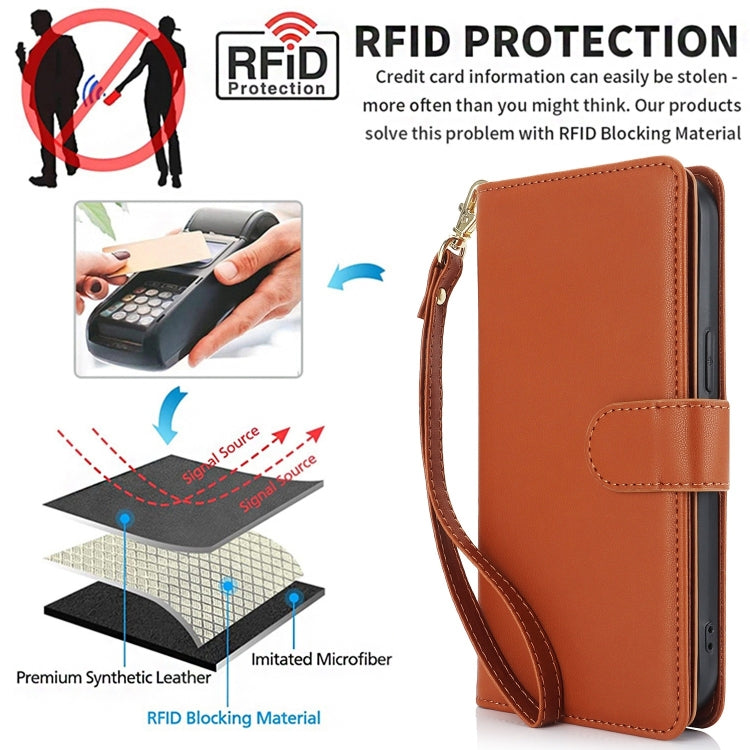 For iPhone 16 Pro Max Multi-Card Wallet RFID Leather Phone Case(Brown) - iPhone 16 Pro Max Cases by buy2fix | Online Shopping UK | buy2fix