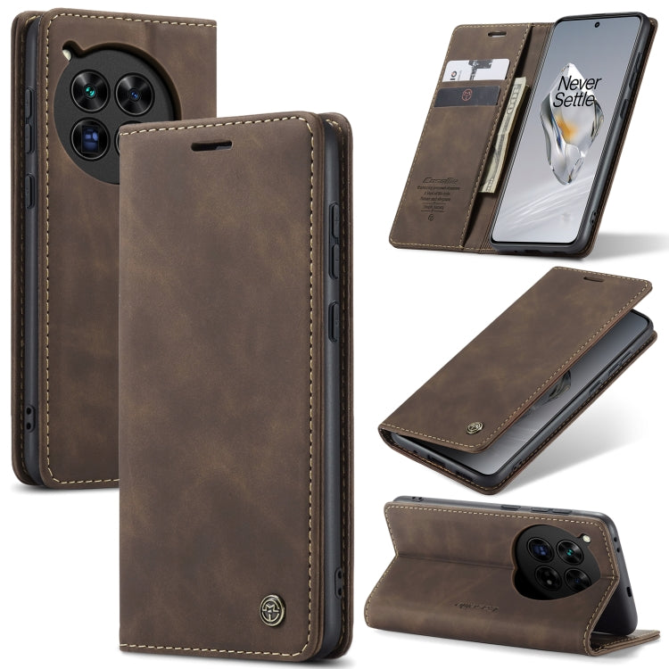 For OnePlus 12 CaseMe 013 Retro Frosted Flip Leather Phone Case(Coffee) - OnePlus Cases by CaseMe | Online Shopping UK | buy2fix