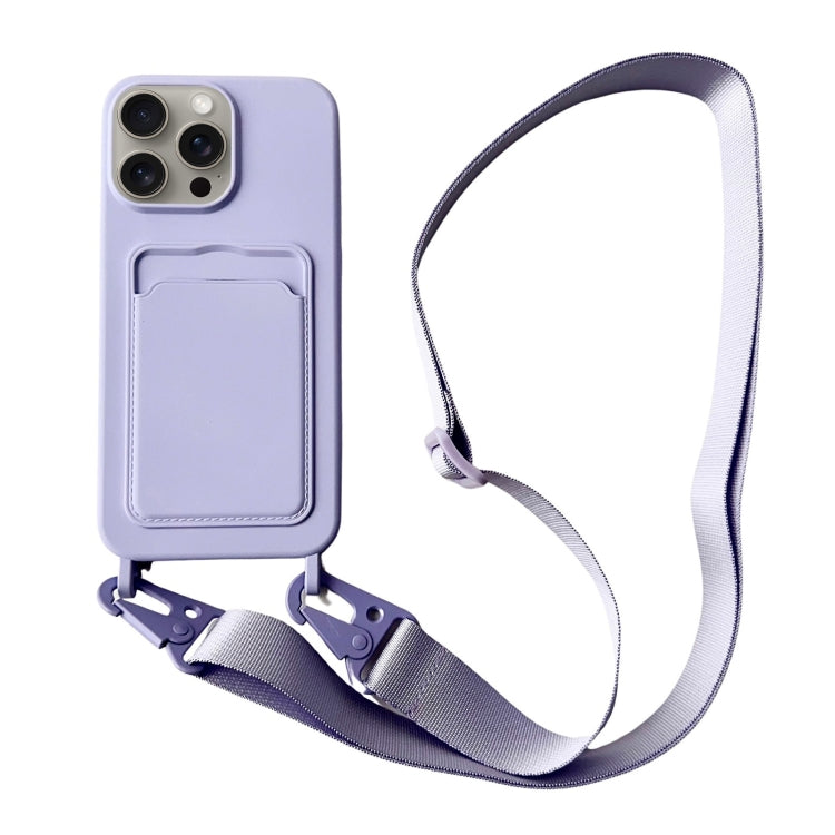 For iPhone 16 Pro Max Card Slot Liquid Silicone Phone Case with Lanyard(Light Purple) - iPhone 16 Pro Max Cases by buy2fix | Online Shopping UK | buy2fix