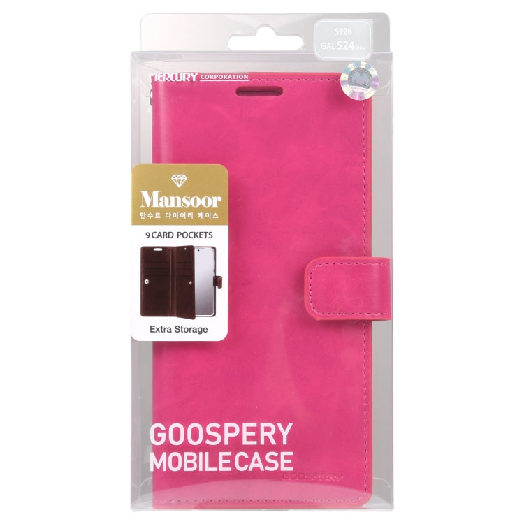 For Samsung Galaxy S24 Ultra 5G GOOSPERY MANSOOR DIARY 9 Card Slots Leather Phone Case(Rose Red) - Galaxy S24 Ultra 5G Cases by GOOSPERY | Online Shopping UK | buy2fix