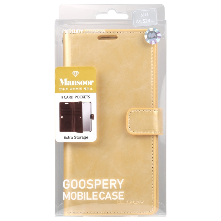 For Samsung Galaxy S24+ 5G GOOSPERY MANSOOR DIARY 9 Card Slots Leather Phone Case(Gold) - Galaxy S24+ 5G Cases by GOOSPERY | Online Shopping UK | buy2fix