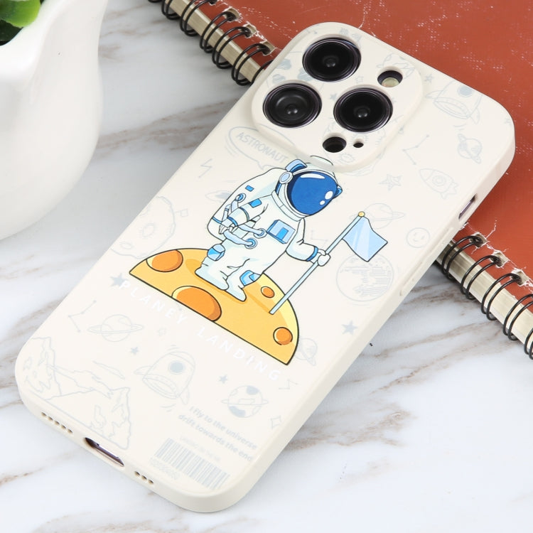 For iPhone 16 Astronaut Pattern Silicone Straight Edge Phone Case(Planet Landing-White) - iPhone 16 Cases by buy2fix | Online Shopping UK | buy2fix