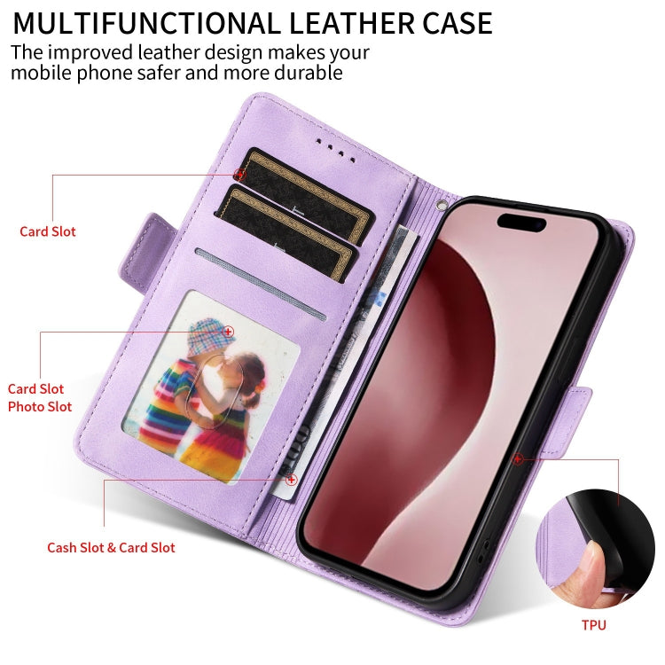 For iPhone 16 Embossed Rhombus Starry Leather Phone Case(Purple) - More iPhone Cases by buy2fix | Online Shopping UK | buy2fix