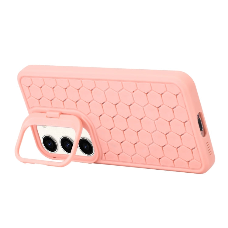 For Samsung Galaxy S24 5G Honeycomb Radiating Lens Holder Magsafe Phone Case(Pink) - Galaxy S24 5G Cases by buy2fix | Online Shopping UK | buy2fix