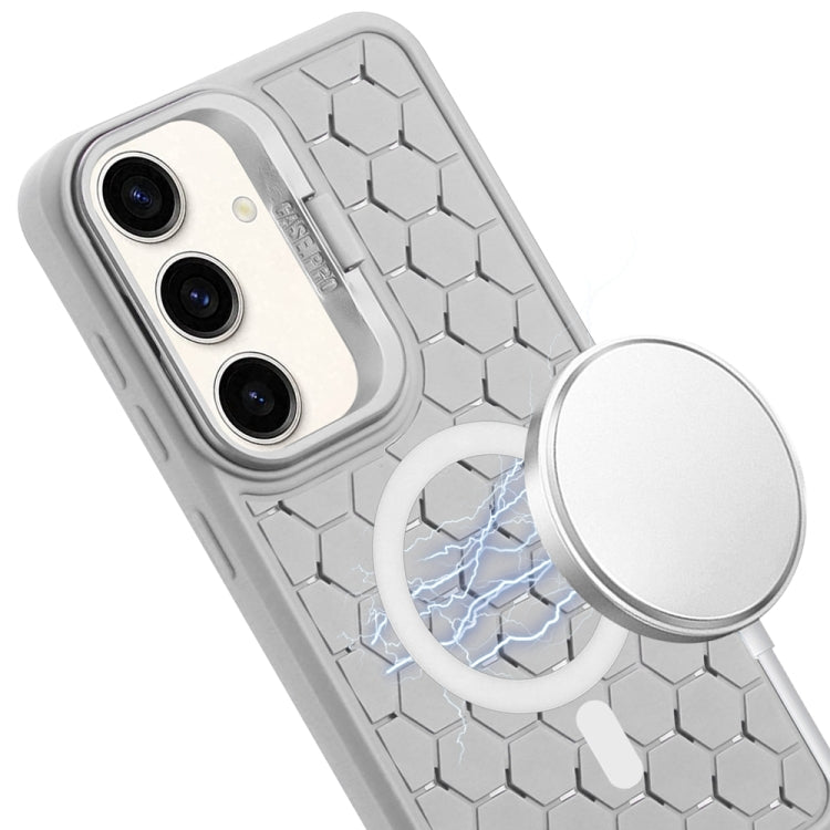 For Samsung Galaxy S24 5G Honeycomb Radiating Lens Holder Magsafe Phone Case(Grey) - Galaxy S24 5G Cases by buy2fix | Online Shopping UK | buy2fix