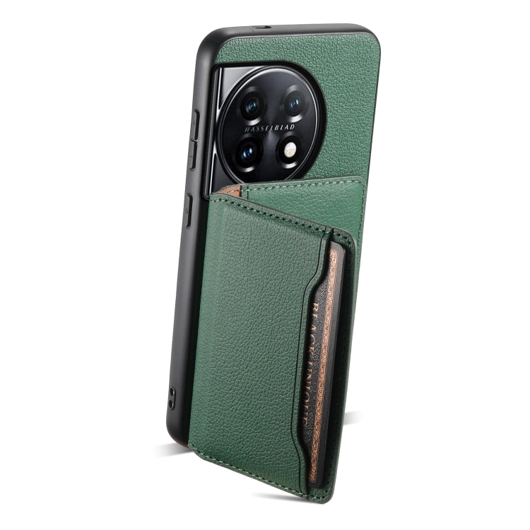 For OnePlus 11 Calf Texture Card Bag Design Full Coverage Phone Case(Green) - OnePlus Cases by buy2fix | Online Shopping UK | buy2fix