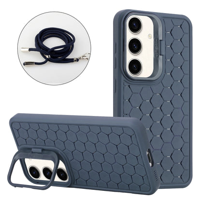 For Samsung Galaxy S24 5G Honeycomb Radiating Lens Holder Magsafe Phone Case with Lanyard(Blue) - Galaxy S24 5G Cases by buy2fix | Online Shopping UK | buy2fix