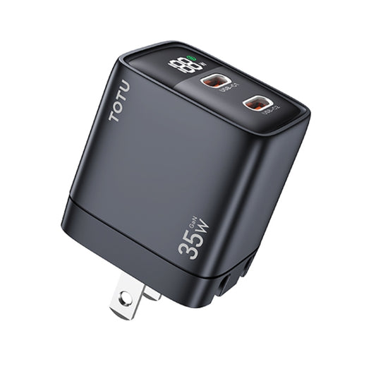 TOTU 35W GaN Dual USB-C/Type-C Smart Digital Display Charger, Plug:US Plug(Black) - USB Charger by TOTUDESIGN | Online Shopping UK | buy2fix