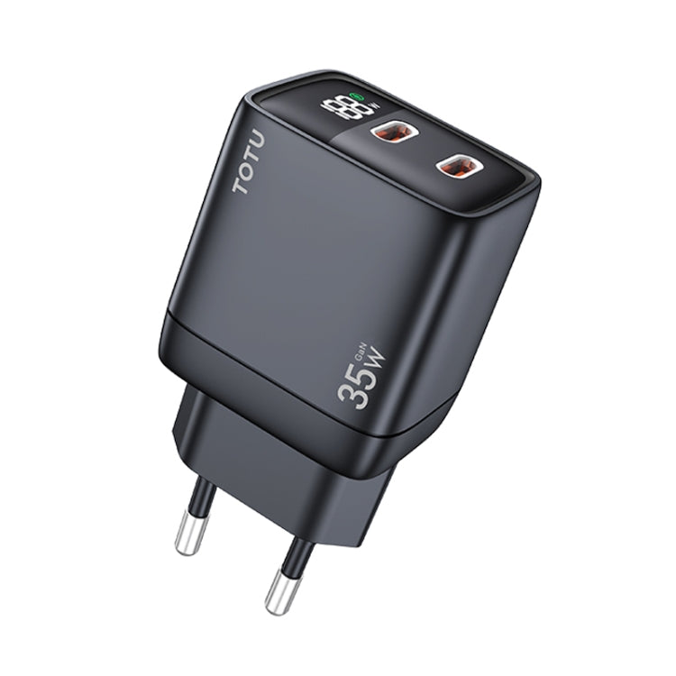 TOTU 35W GaN Dual USB-C/Type-C Smart Digital Display Charger, Plug:EU Plug(Black) - USB Charger by TOTUDESIGN | Online Shopping UK | buy2fix