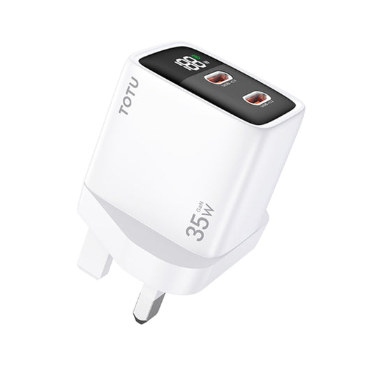TOTU 35W GaN Dual USB-C/Type-C Smart Digital Display Charger, Plug:UK Plug(White) - USB Charger by TOTUDESIGN | Online Shopping UK | buy2fix