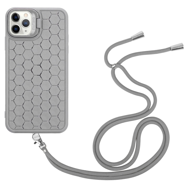 For iPhone 14 Pro Max Honeycomb Radiating Lens Holder Magsafe Phone Case with Lanyard(Grey) - iPhone 14 Pro Max Cases by buy2fix | Online Shopping UK | buy2fix