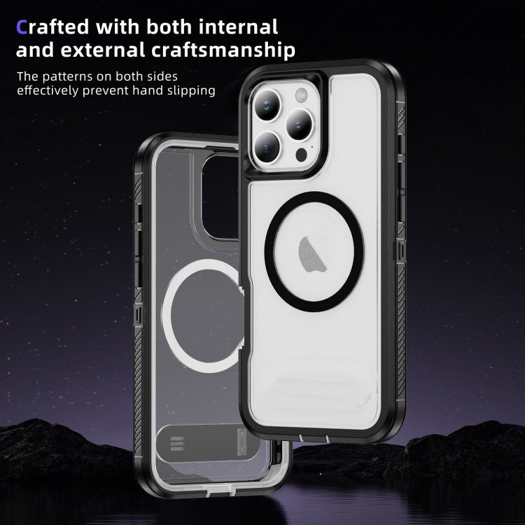 For iPhone 16 Pro Max Guard Magsafe Magnetic Ring Matte Phone Case(Black+Transparent) - iPhone 16 Pro Max Cases by buy2fix | Online Shopping UK | buy2fix