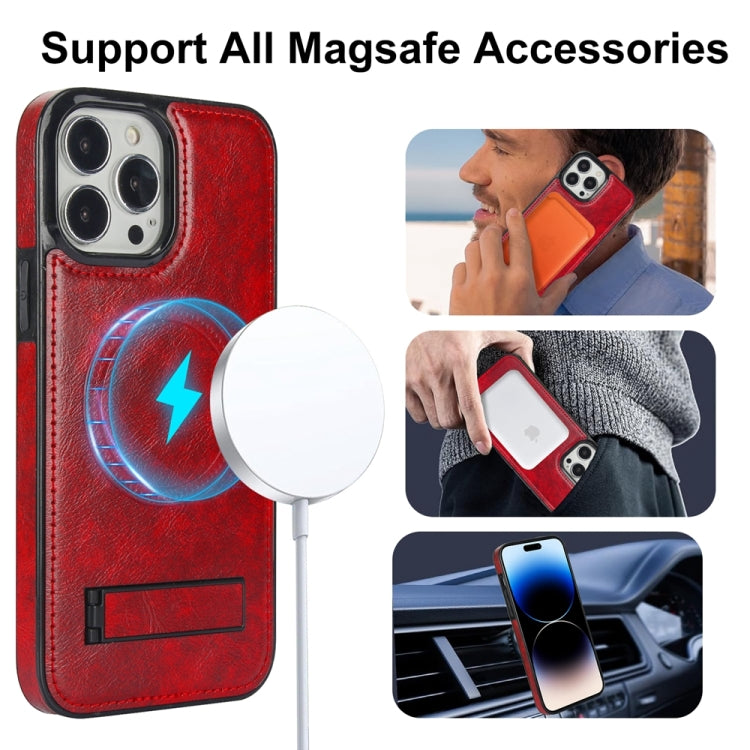 For iPhone 14 Pro Max Retro Leather Invisible Stand MagSafe Phone Case(Red) - iPhone 14 Pro Max Cases by buy2fix | Online Shopping UK | buy2fix