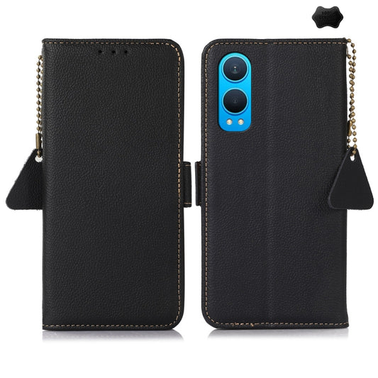 For OnePlus CE4 Lite Side-Magnetic TJ Genuine Leather RFID Phone Case(Black) - OnePlus Cases by buy2fix | Online Shopping UK | buy2fix