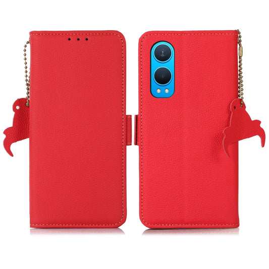 For OnePlus CE4 Lite Side-Magnetic TJ Genuine Leather RFID Phone Case(Red) - OnePlus Cases by buy2fix | Online Shopping UK | buy2fix